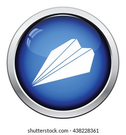 Paper plane icon. Glossy button design. Vector illustration.