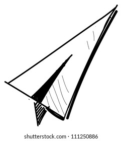 Paper plane icon isolated on white. Hand drawing sketch vector illustration