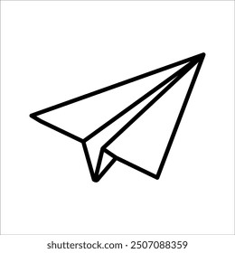 Icono de avión de papel aislado sobre fondo blanco y negro.