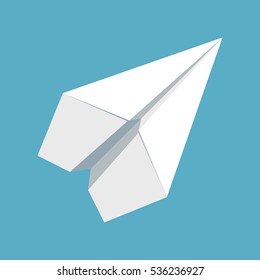 Paper plane icon isolated on blue background. Symbol of a papercraft origami airplane in flat style. EPS8 vector illustration.