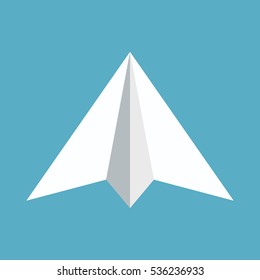 Paper plane icon isolated on blue background. Symbol of a papercraft origami airplane in flat style. EPS8 vector illustration.