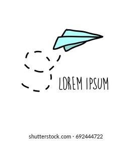 Paper plane icon isolated on white. Hand drawing sketch vector doodle cute illustration