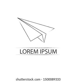 paper plane icon or logo, hand drawn outline watercolor, no fill and isolated white