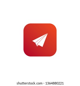 Paper plane icon with orange and red background 