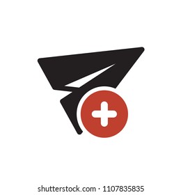 Paper plane icon, other icon with add sign. Paper plane icon and new, plus, positive symbol. Vector illustration