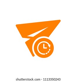 Paper plane icon, other icon with clock sign. Paper plane icon and countdown, deadline, schedule, planning symbol. Vector illustration