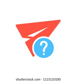 Paper plane icon, other icon with question mark. Paper plane icon and help, how to, info, query symbol. Vector illustration