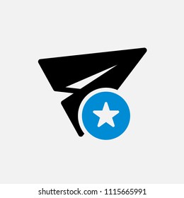 Paper plane icon, other icon with star sign. Paper plane icon and best, favorite, rating symbol. Vector illustration