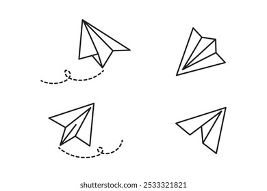 Paper plane icon set. Paper aeroplane icon. Paper aircraft symbol in black and blue color.