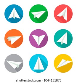 Paper plane icon set. Paper airplane, glider, message icon, menu bar screen. symbol. Vector flat style cartoon illustration isolated on white background