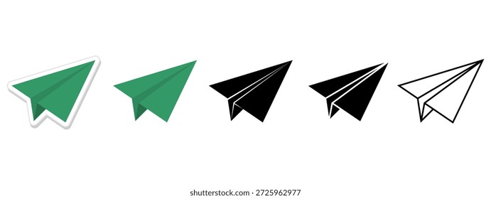 Paper plane icon set paper airplane vector illustration flat minimalist flight symbols communication sending message icons startup launch concepts aircraft travel sign collection for web design.
