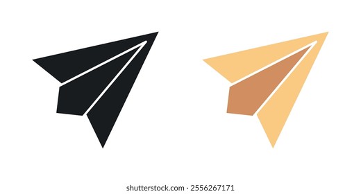 Paper plane icon set in black and colored versions.