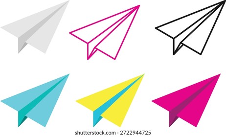 Conjunto de ícones de plano de papel - Símbolos mínimos de avião vetorial