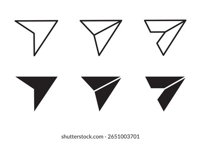 Conjunto de ícones do Plano de Papel. símbolo do ícone Enviar Mensagem. Conceito de símbolo de ícone de plano de papel para design gráfico, site, interface do usuário.