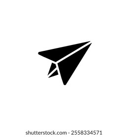 Paper plane icon with silhouette shape, stationery icon, monochrome