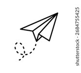 Paper plane icon. Simple outline style. Send message, fly airplane doodle, wing, email, letter, travel, mail, messaging and communication concept. Thin line symbol. Isolated design