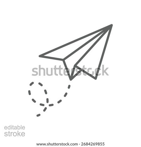 Paper plane icon. Simple outline style. Send message, fly airplane doodle, wing, email, letter, travel, mail, messaging and communication concept. Thin line symbol. Isolated design editable stroke
