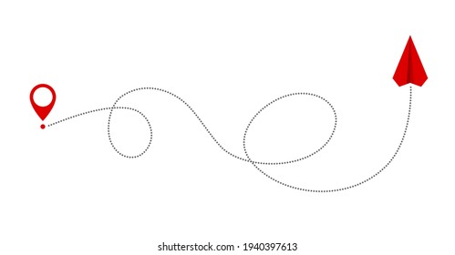 paper plane icon with trace from pin map