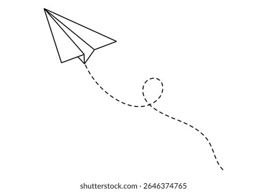 Paper plane icon vector. Flying paper plane icon, silhouette with dotted line. Airplane planes on white background. Paper plane sign and symbol. Vector illustration.	