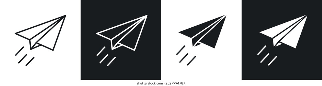 Conjunto de iconos de Vector de plano de papel con estilo relleno y delineado en negro.