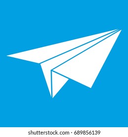Paper plane icon white isolated on blue background vector illustration