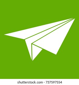 Paper plane icon white isolated on green background. Vector illustration