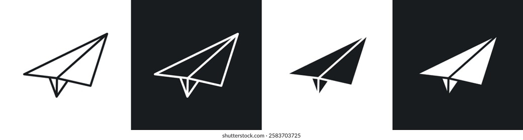 Paper plane icons collection in black and white filled and line versions
