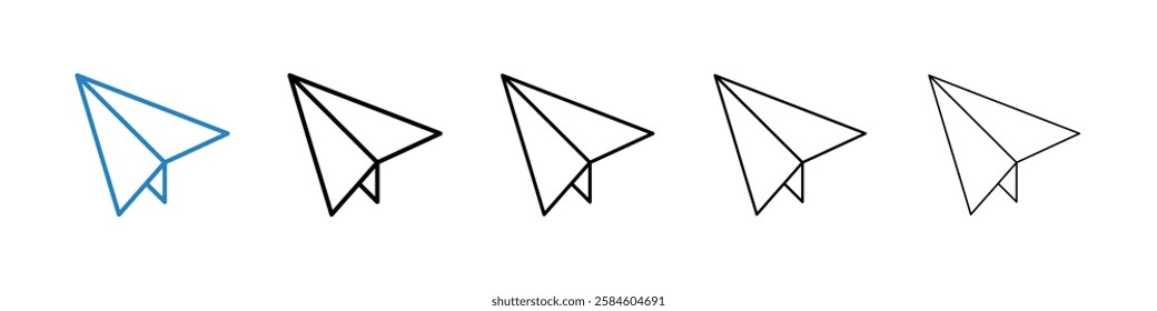Paper plane icons in five different stroke sizes