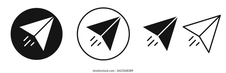 Paper plane icons set in solid black and stroke line style