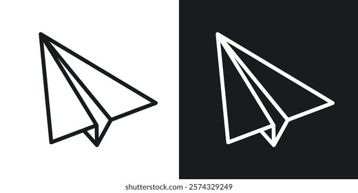Paper plane icons in thin black and white stroke liner style