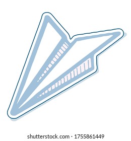 Paper plane isolated. The element on a white background. Sticker. Doodle style. Cartoon picture for scrapbooking, decoration, congratulations, invitation cards, etc.