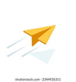 paper plane isometric icon in color on white background, sent message or mail