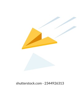 paper plane isometric icon in color on white background, sent message or mail