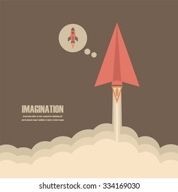 paper plane lanch to sky , imagination concept