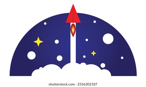 Paper Plane Launch into Space. Business start up, technology and science vector art