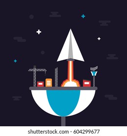 paper plane launch to space from base, innovation concept