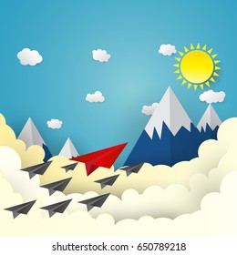Paper plane launch to success Concept paper art style ,business concept and exploration idea. vector illustration.