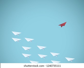 Paper plane leader business vector concept. Think different concept. Symbol of leadership, creativity, unique individual. Eps10 vector illustration.