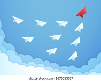 Paper plane leadership concept. Business teamwork, following leader, success, leadership vector illustration. Teamwork follow individual, motivation leader