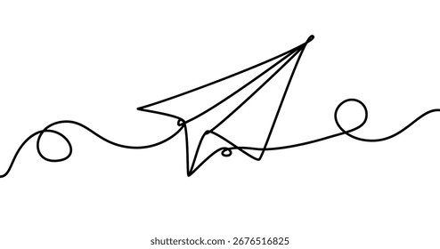 Plano de papel, desenho de linha contínua desenho artístico da linha do avião. Plano desenhado à mão isolado sobre fundo branco