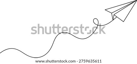 Paper Plane Line Art Illustration with Path Success Journey Concept Design. Paper plane continuous one line drawing in minimalist outline vector style.
Continuous one line drawing of paper plane Abstract doodle email mail plane travel. Vector illustration. Airplane with destination line path. 
