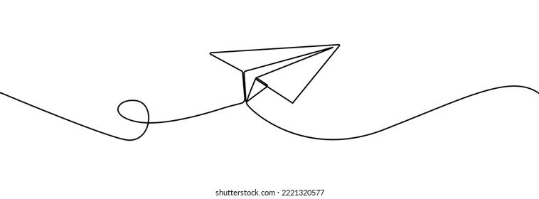 Paper plane line art.Paper plane continuous line.Airplane line art drawing.Hand drawn plane isolated on white background.