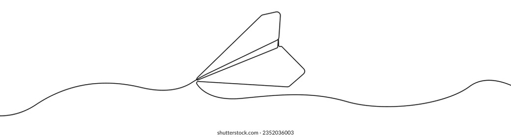 Vector de dibujo continuo de línea de plano de papel. Fondo vectorial de un avión infantil de una línea. Icono de símbolo de libertad. Esbozo continuo de un avión de papel simple.