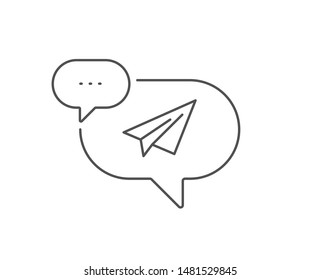 Paper plane line icon. Chat bubble design. Airplane flight transport sign. Share symbol. Outline concept. Thin line paper plane icon. Vector