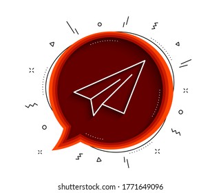 Paper plane line icon. Chat bubble with shadow. Airplane flight transport sign. Share symbol. Thin line paper plane icon. Vector