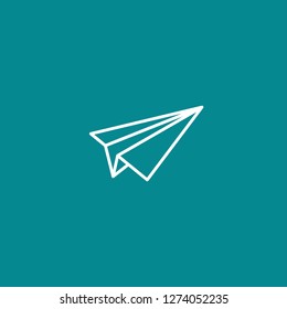 Paper plane line icon. Flat origami airplane isolated on blue background. Vector illustration. Message, letter, mail symbol. Start up and launch, invention and development  sign. 