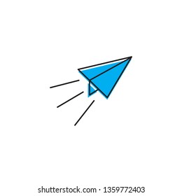 Paper plane line icon. Flat origami airplane isolated on white background. Vector illustration. Message, letter, mail symbol. Start up and launch, invention and development sign