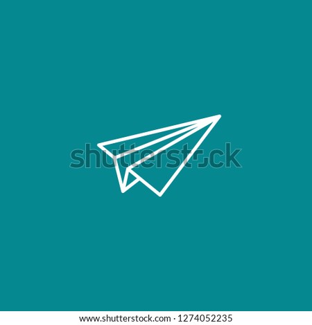 Paper plane line icon. Flat origami airplane isolated on blue background. Vector illustration. Message, letter, mail symbol. Start up and launch, invention and development  sign. 