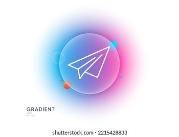 Icono de línea de plano de papel. Botón de desenfoque degradado con gafas. Señal de transporte aéreo. Compartir símbolo. Diseño de vidrio transparente. Icono de línea de plano de papel. Vector