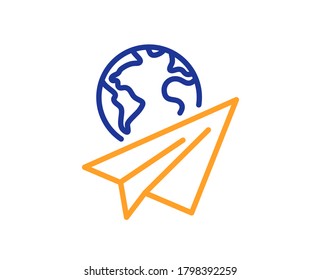 Paper Plane Line Icon. International Flight Sign. Online Travel Symbol. Colorful Thin Line Outline Concept. Linear Style Paper Plane Icon. Editable Stroke. Vector